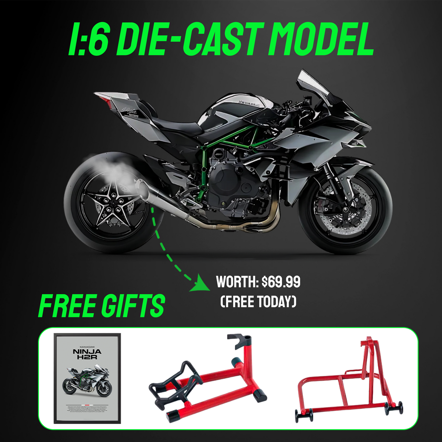 1:6 Kawasak Ninja H2R - With Smoke